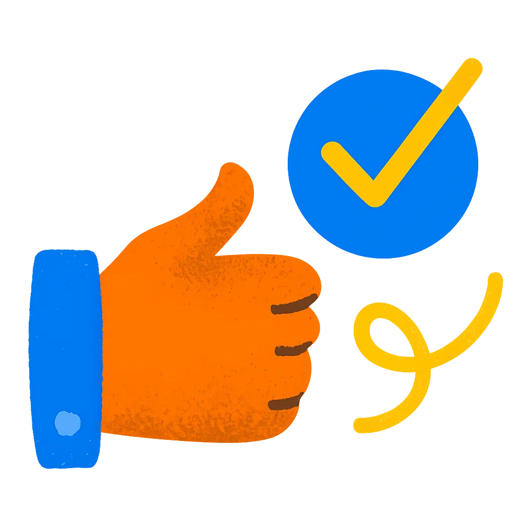 Thumbs up with a checkmark symbol, representing trusted and verified customer satisfaction for rent a car in Karachi services.